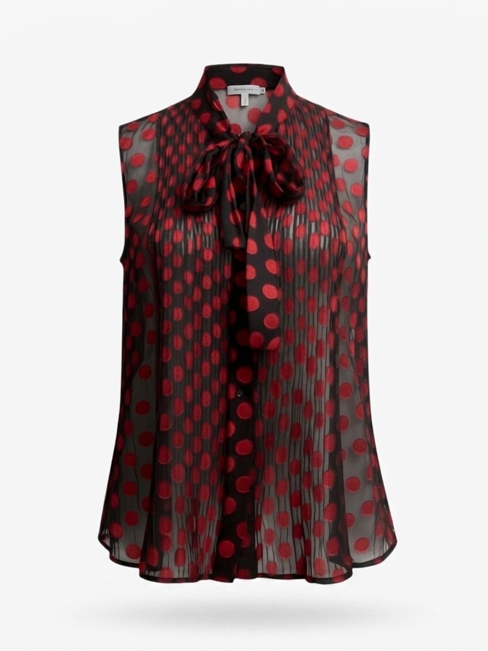 DVF Aidan Black Sheer Silk Blouse Red Burn Out Polka Dot Tie Neck Whimsigoth 6